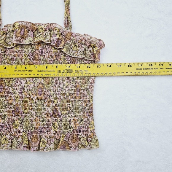 BCBG Generation Womens Small Smocked Floral Crop Ruffle Trim Boho Fairy Coquette - Picture 4 of 7